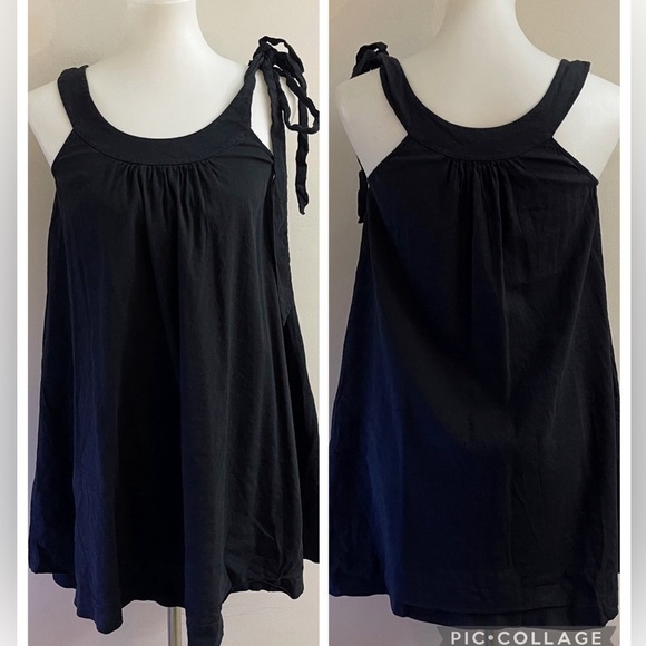 Theory Linen Blend Mini Babydoll Dress Black Party Minimalist Holiday  Layering - Picture 1 of 6